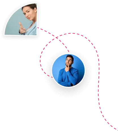 Diagram of a person talking on the phone alongside a photo of a woman smiling.