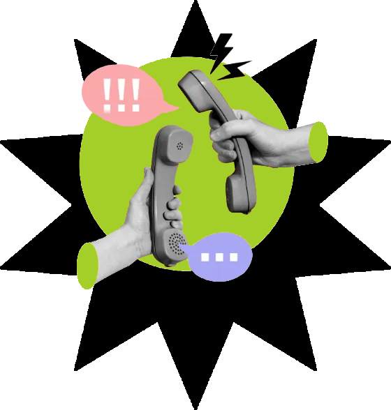 Two hands holding a smartphone and a traditional phone receiver, illustrating communication technology.